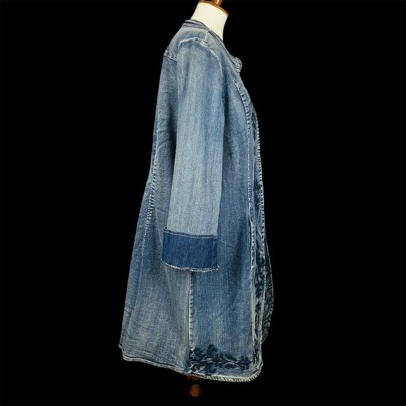 Vtg Y2K Floral Embroidered Denim Duster Sz 1X Western Boho Festival Country - Picture 3 of 6